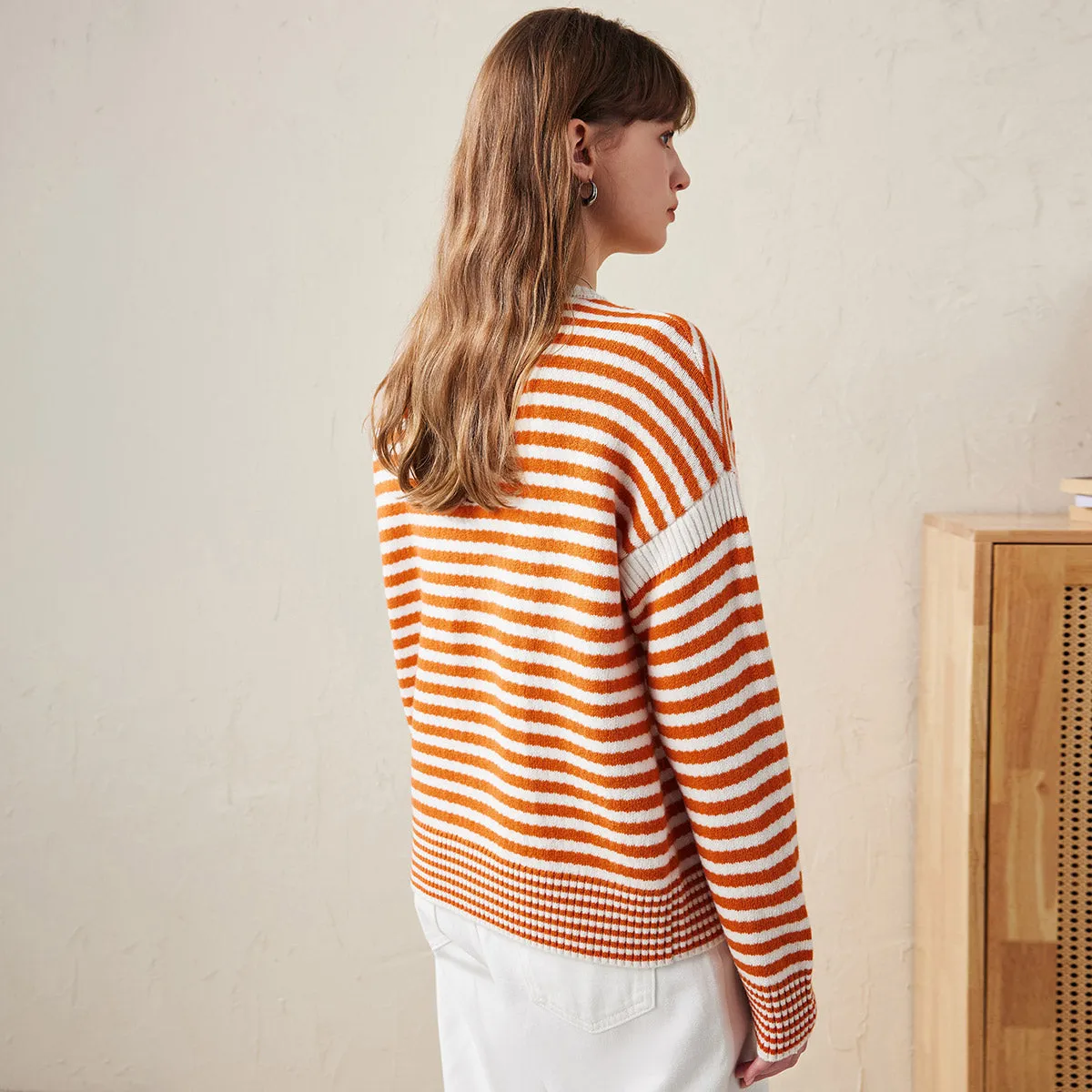 100% Wool Striped Knitted Pullover Sweater