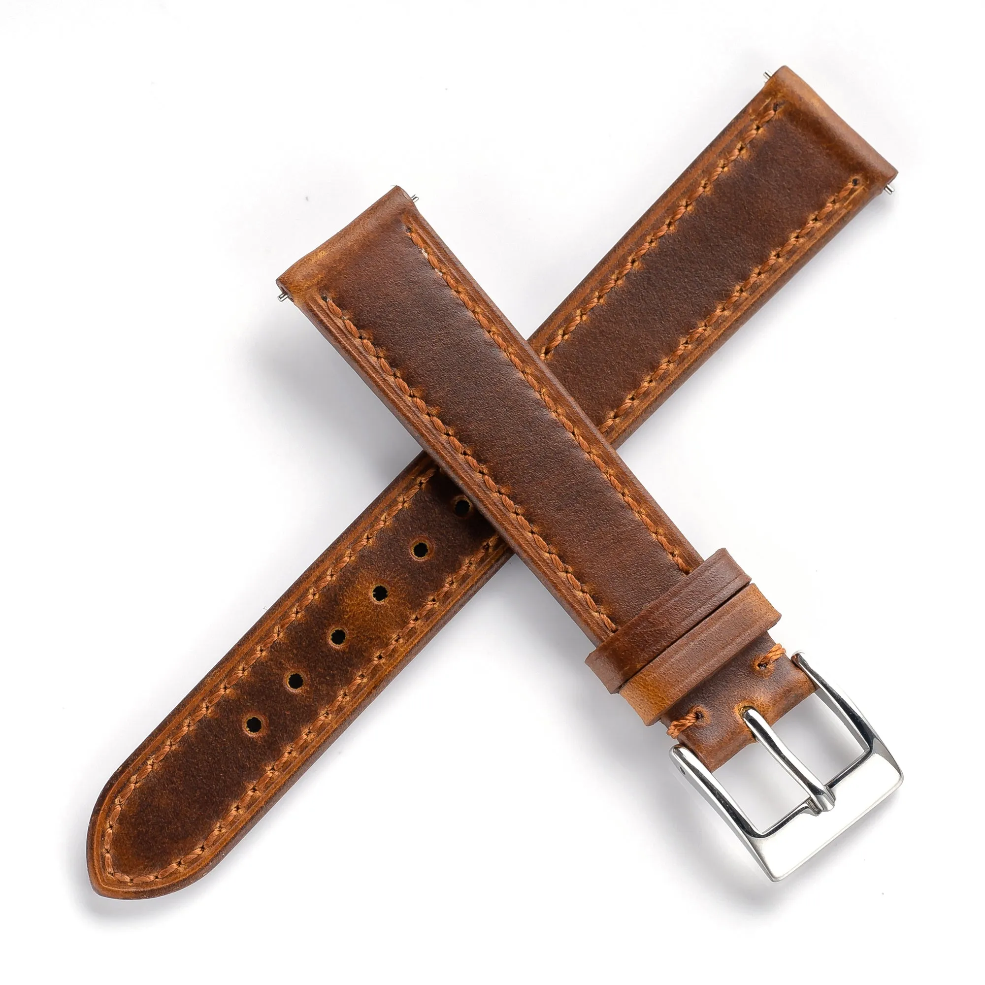 18mm 19mm 20mm 22mm Quick Release Genuine Leather Watch Strap - Brown