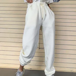 2020 spring new women's plum pine tight waist drawstring sports casual trousers solid color pump pants