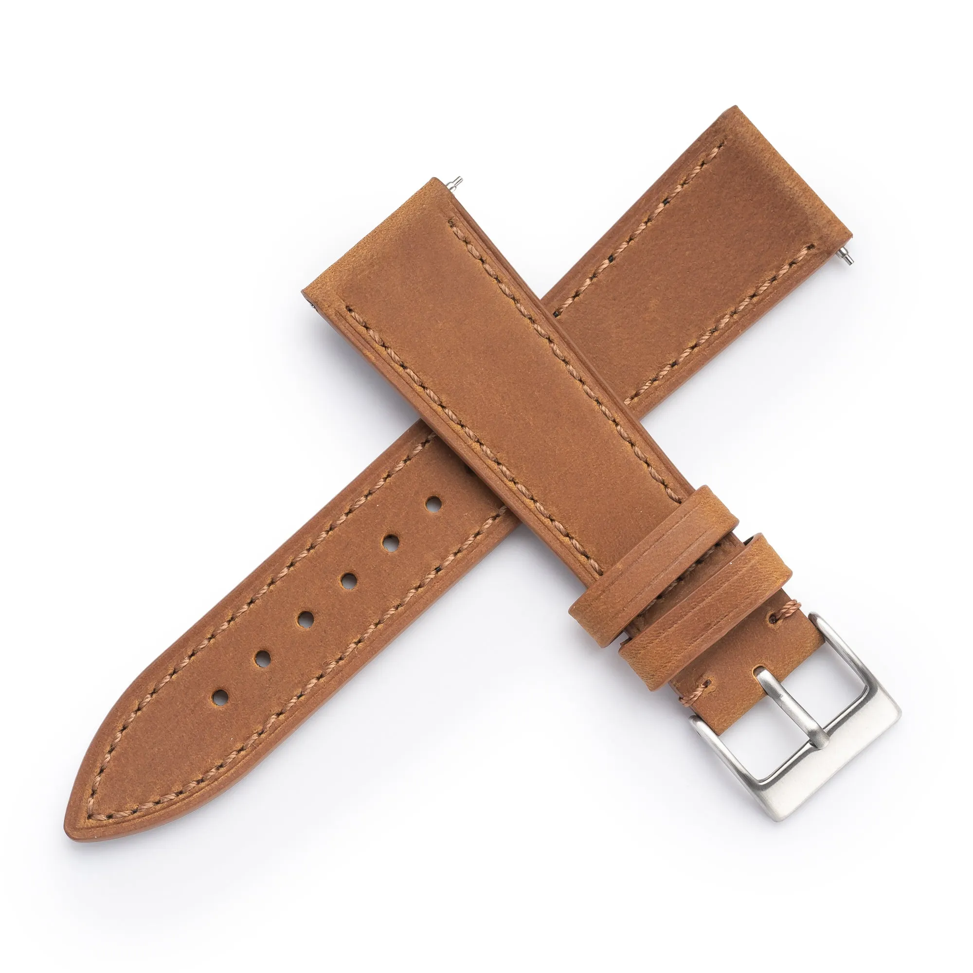 20mm 22mm Quick Release Genuine Leather Watch Strap - Brown