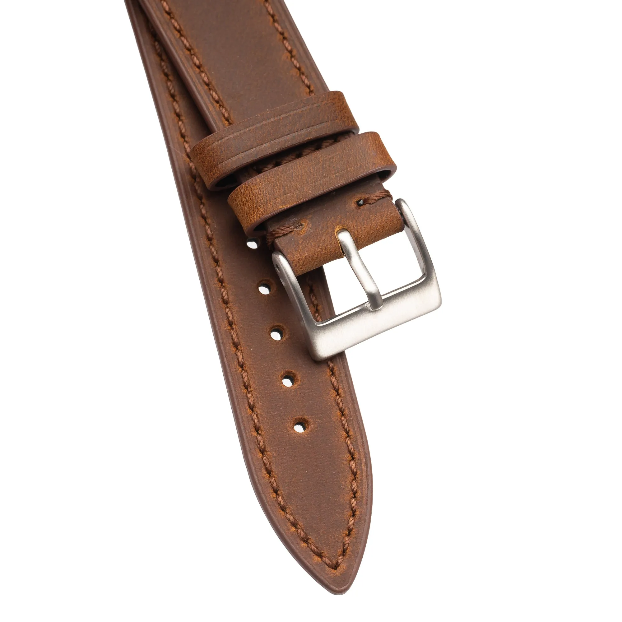 20mm 22mm Quick Release Genuine Leather Watch Strap - Dark Brown