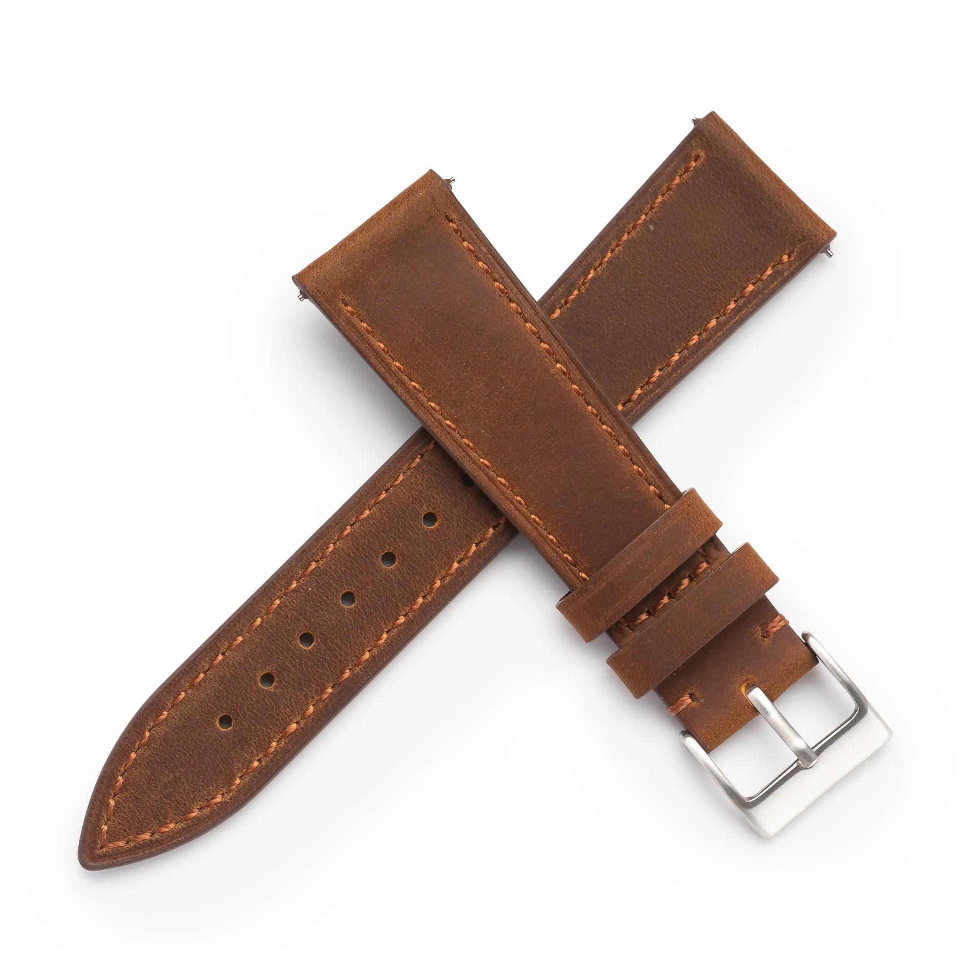 20mm 22mm Quick Release Genuine Leather Watch Strap - Dark Brown