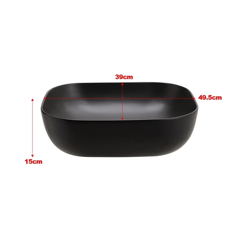 49.5cm W Black Ceramic Sink with Matte Black Finish for Bathroom