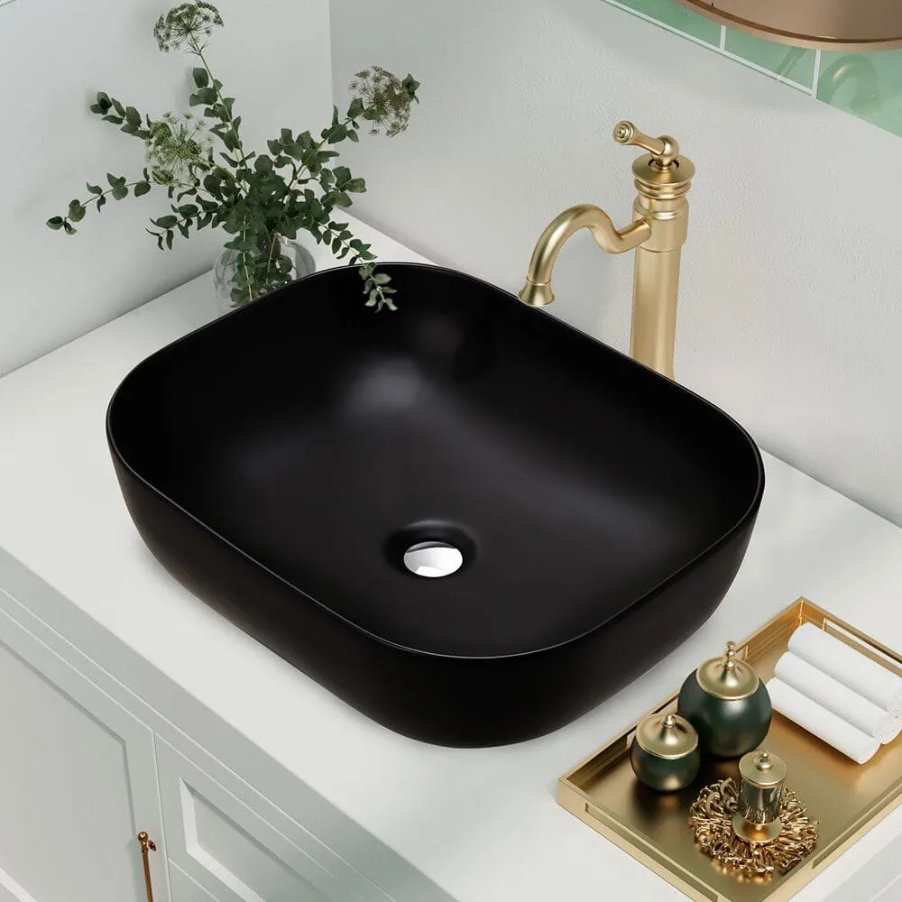 49.5cm W Black Ceramic Sink with Matte Black Finish for Bathroom