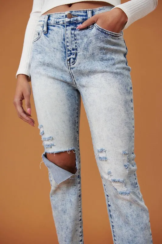 Acid Wash High Rise Distressed Skinny