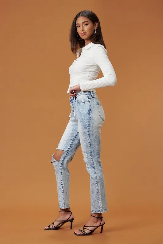 Acid Wash High Rise Distressed Skinny