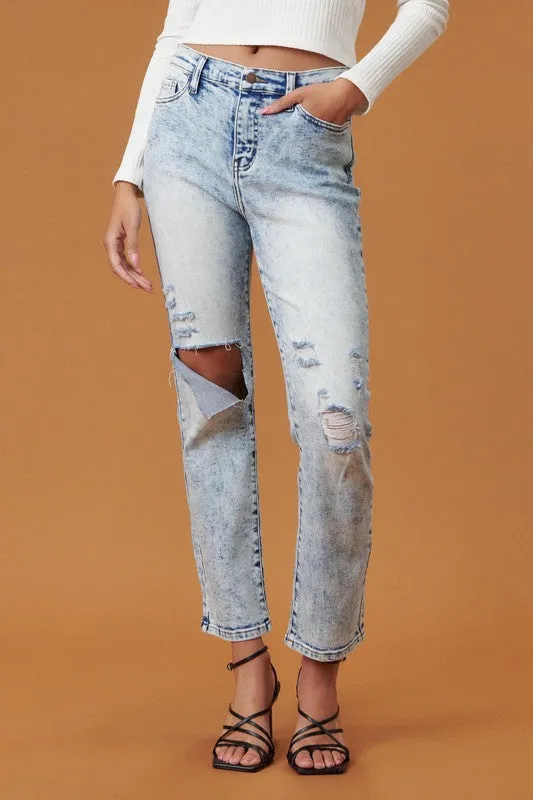 Acid Wash High Rise Distressed Skinny