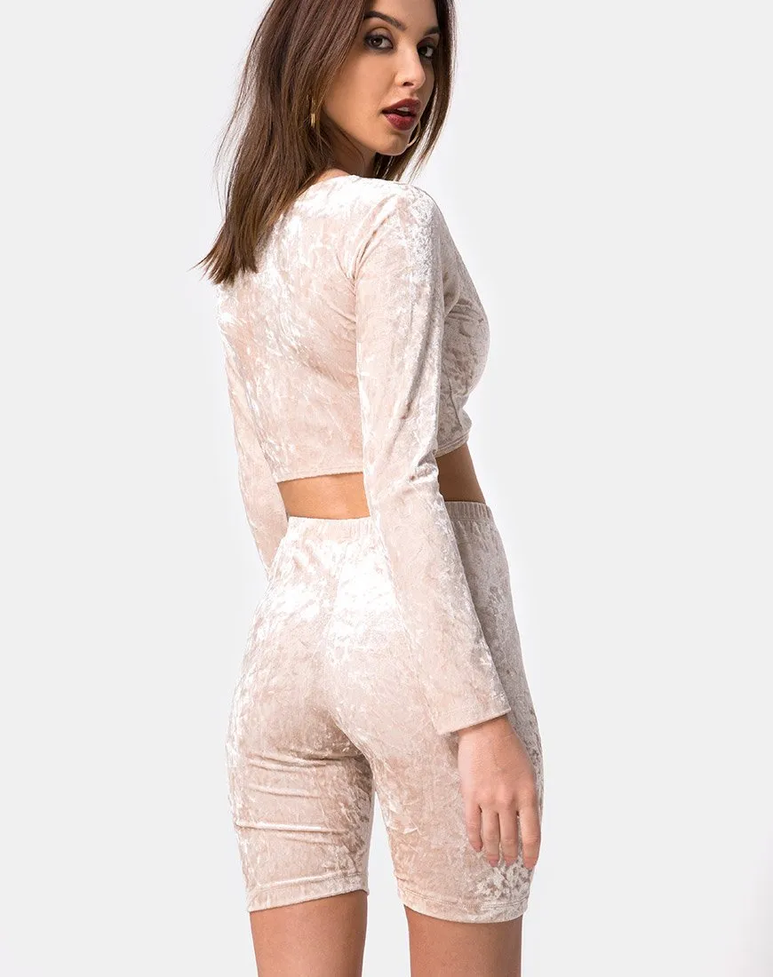 Bike Short in Cream Crushed Velvet