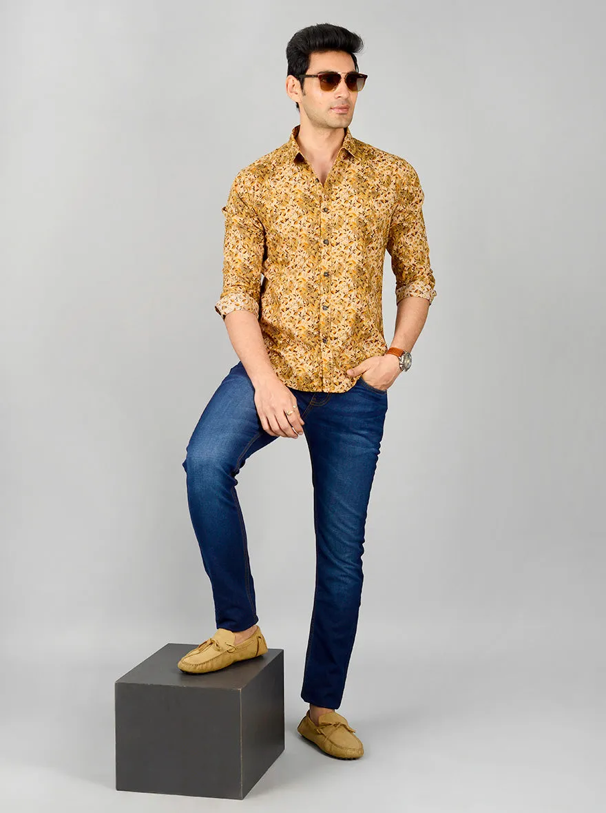 Biscuit Brown Printed Slim Fit Casual Shirt | Greenfibre