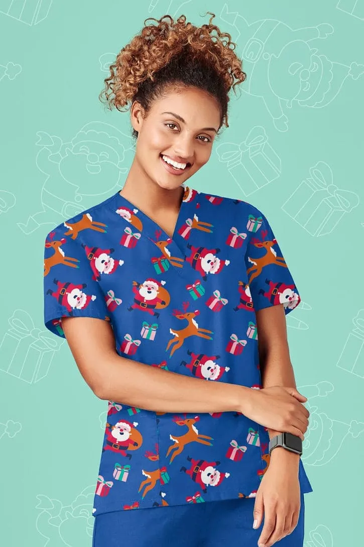 Biz Care Women's Christmas Scrubs Top