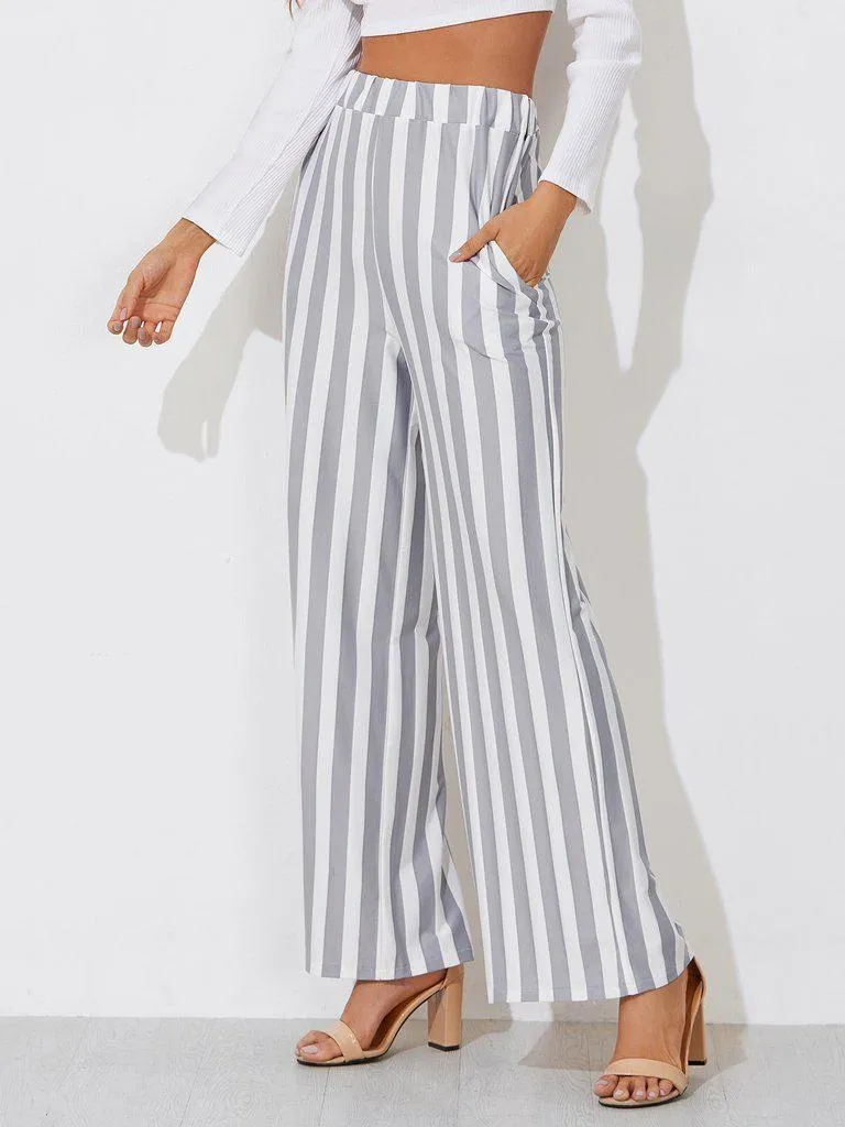 Block Striped Wide Leg Pants