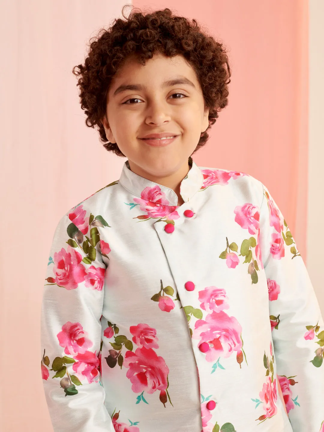 Boys Floral Printed Regular Kurta With Dhoti Pants