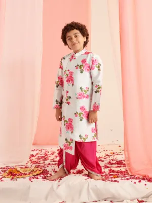 Boys Floral Printed Regular Kurta With Dhoti Pants