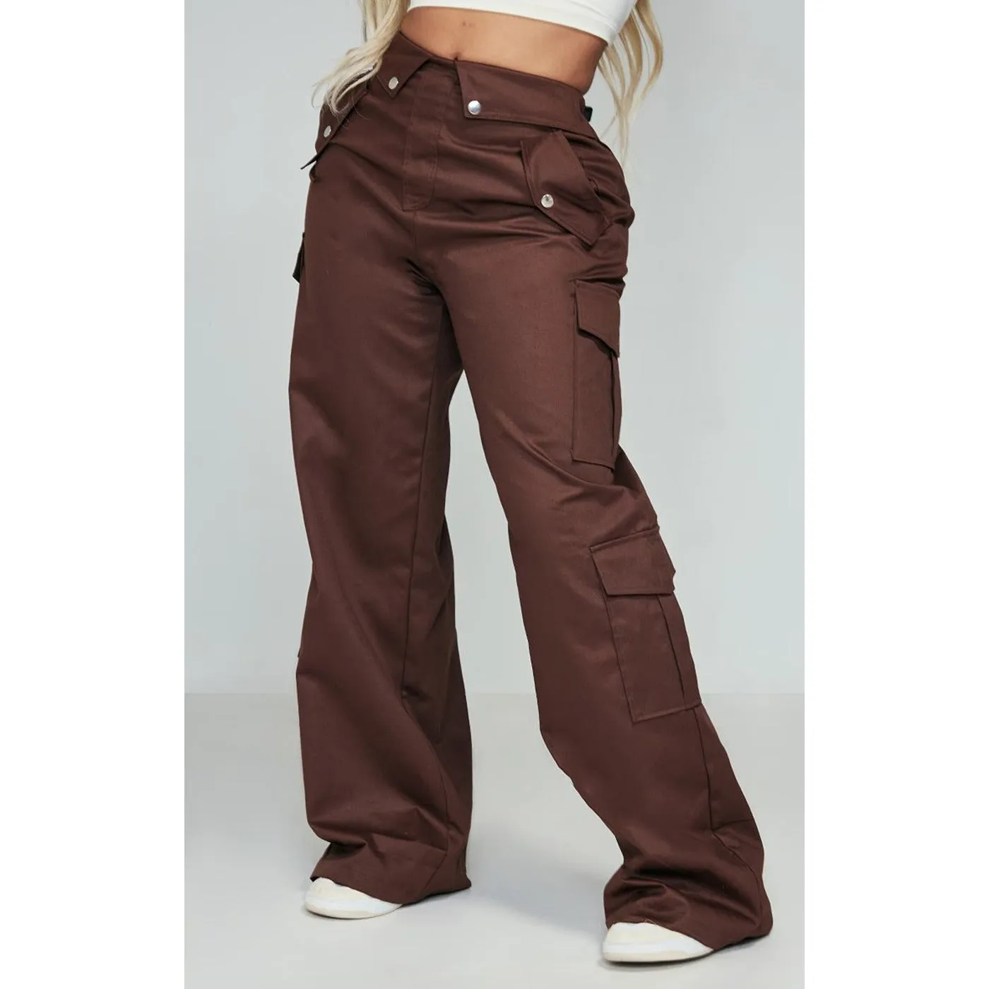 Chocolate Brown Cargo Fold Waist Trousers