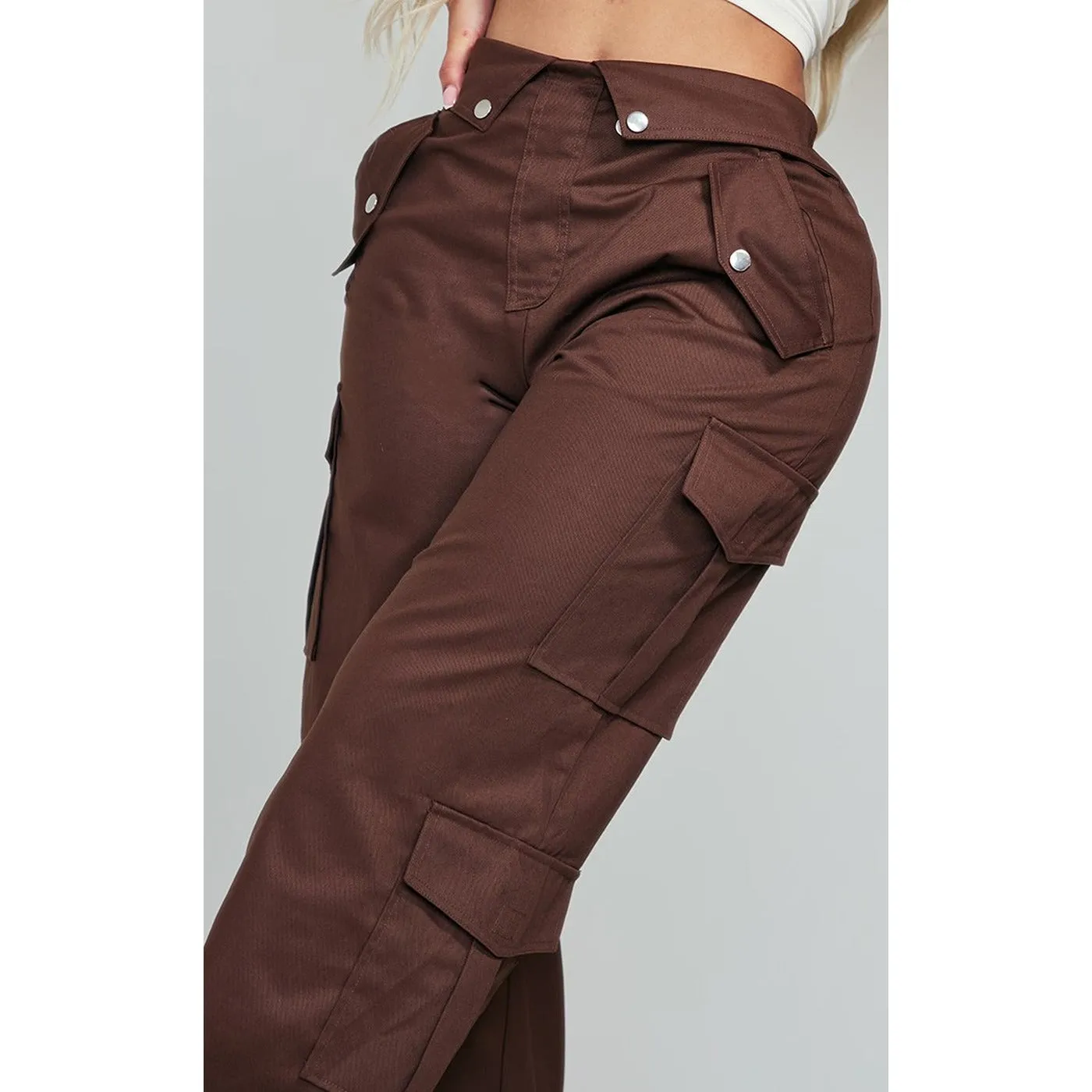 Chocolate Brown Cargo Fold Waist Trousers