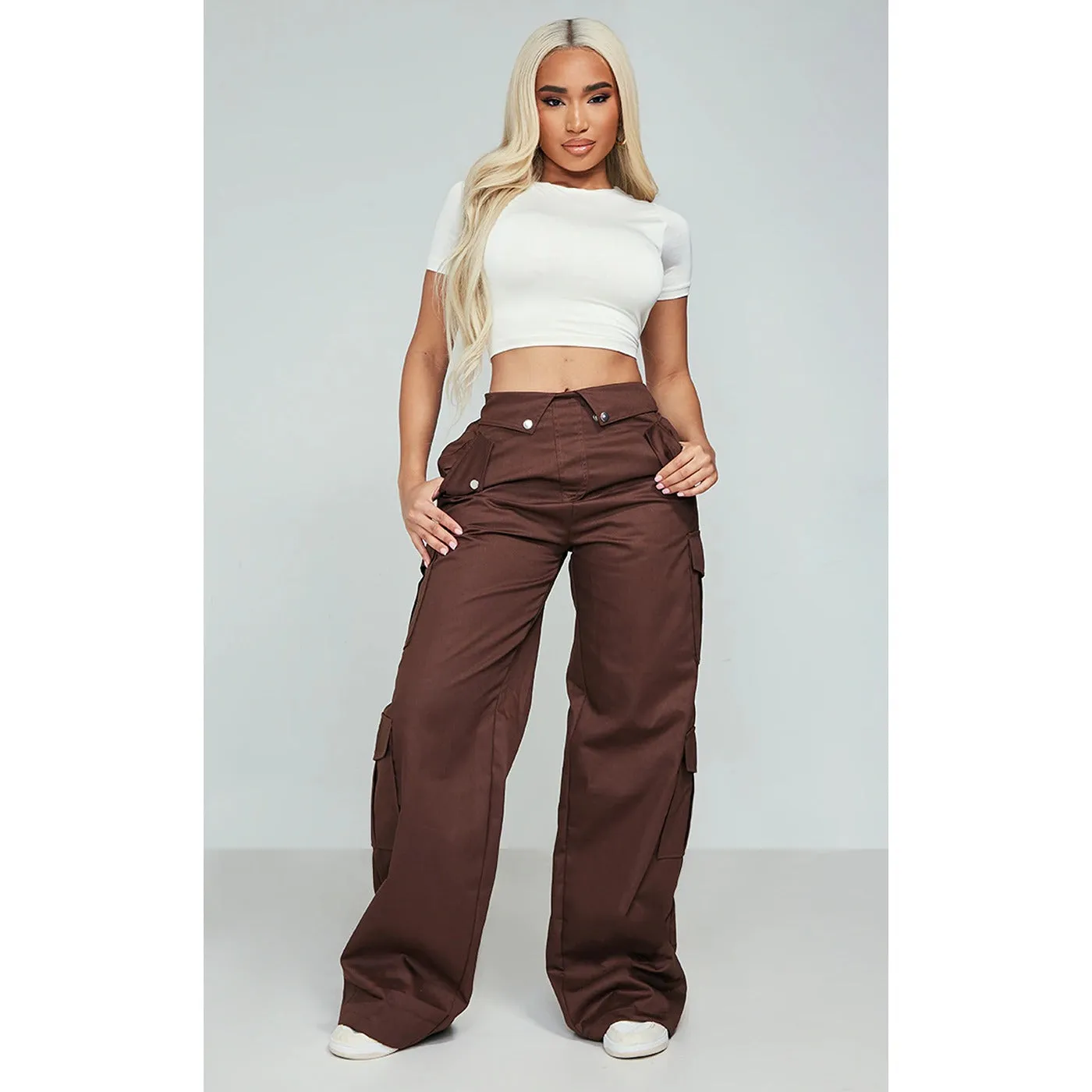 Chocolate Brown Cargo Fold Waist Trousers