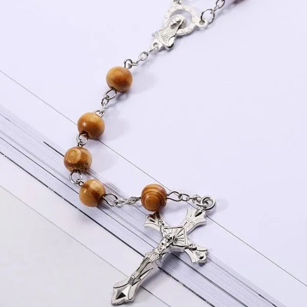 Classy Men Brown Rosary Pendant Necklace