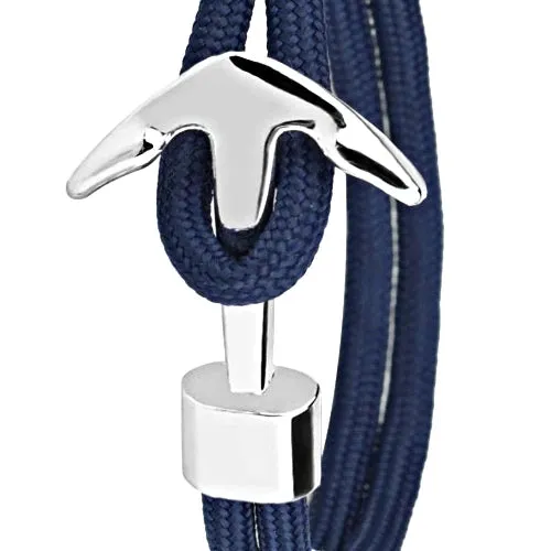 Classy Men Navy Blue Silver Anchor Bracelet