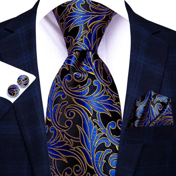 Classy Men Royal Blue Floral Silk Tie