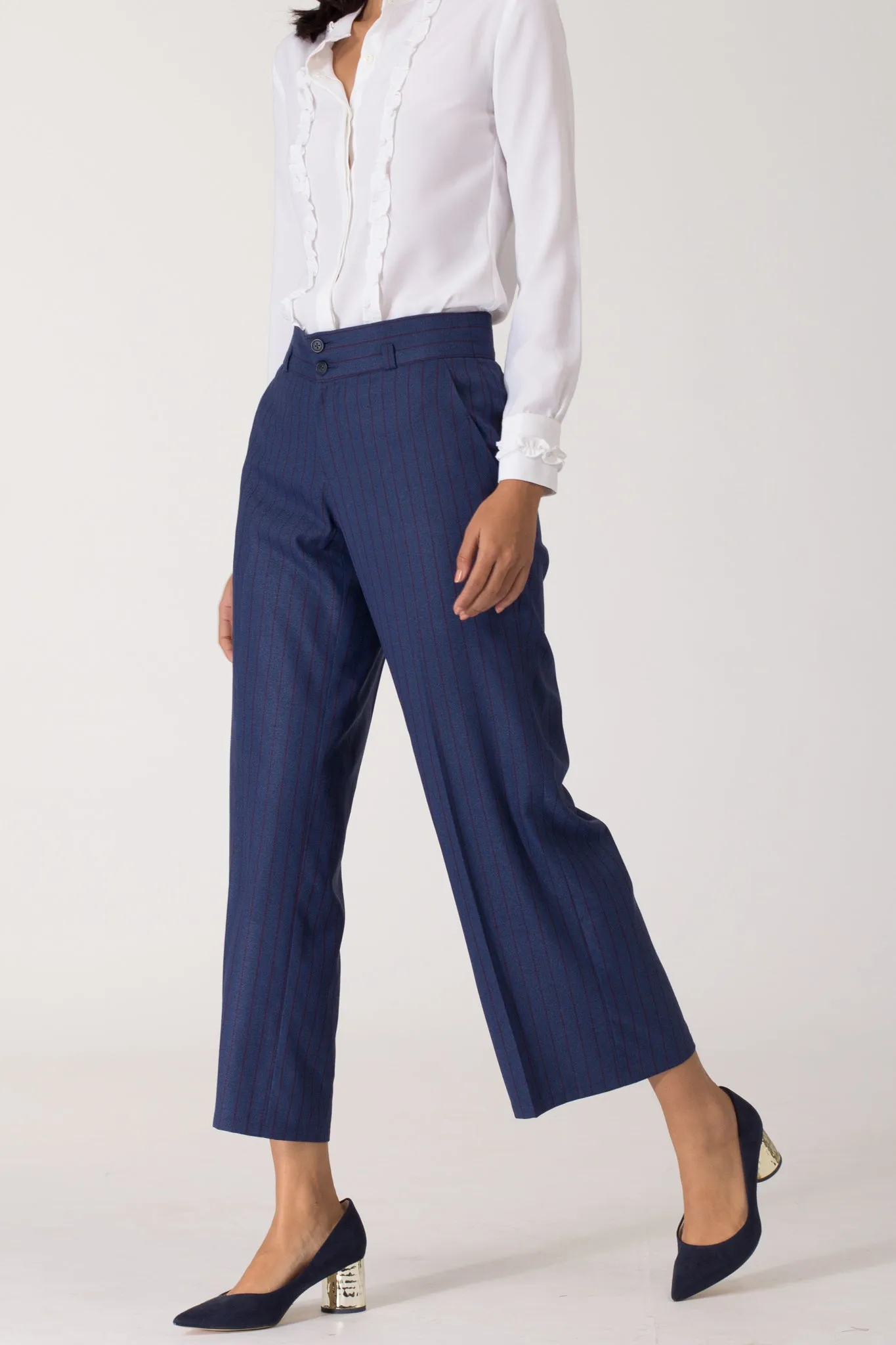 Cobalt Pinstripe Wide Leg Pants