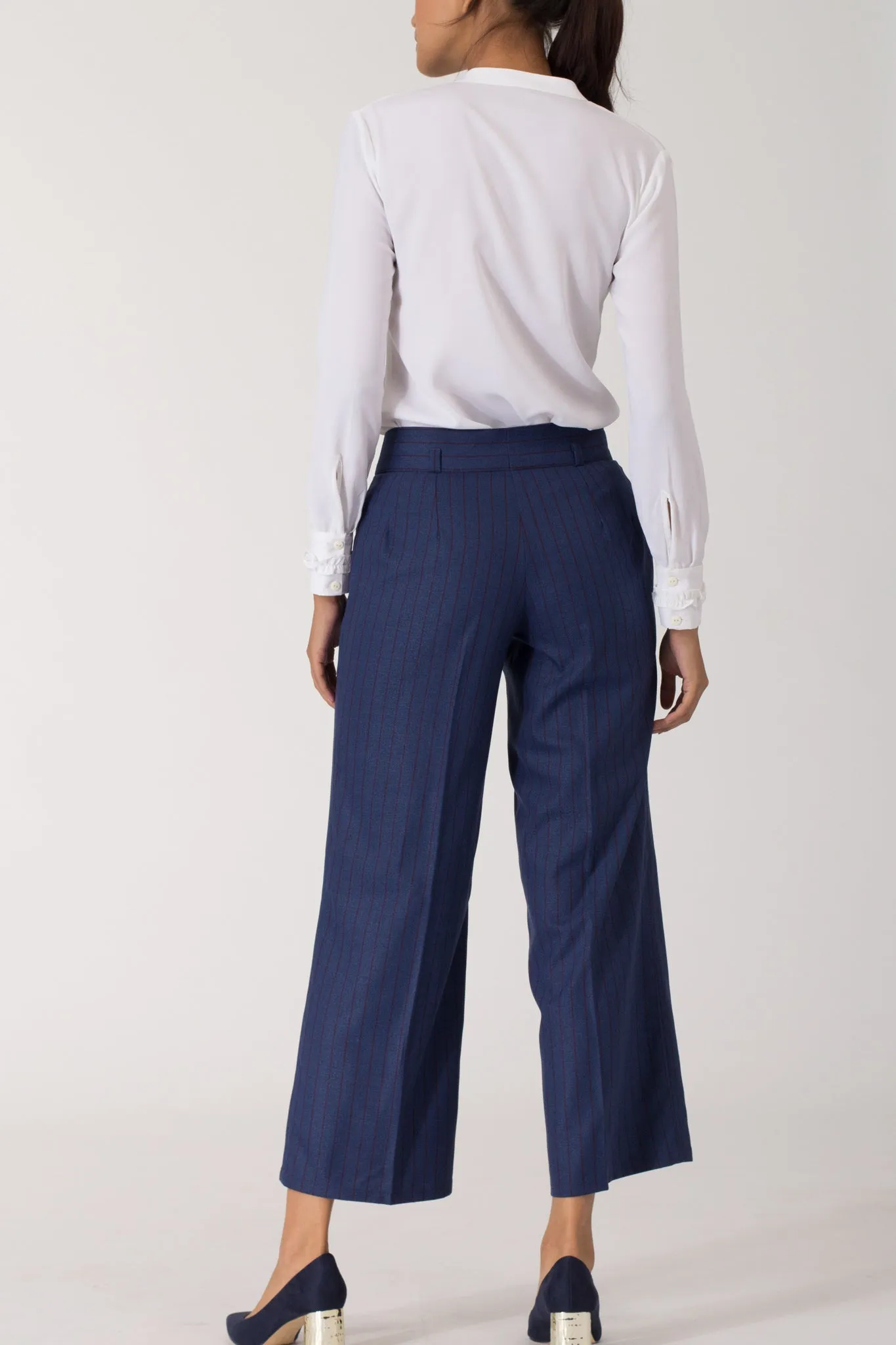 Cobalt Pinstripe Wide Leg Pants