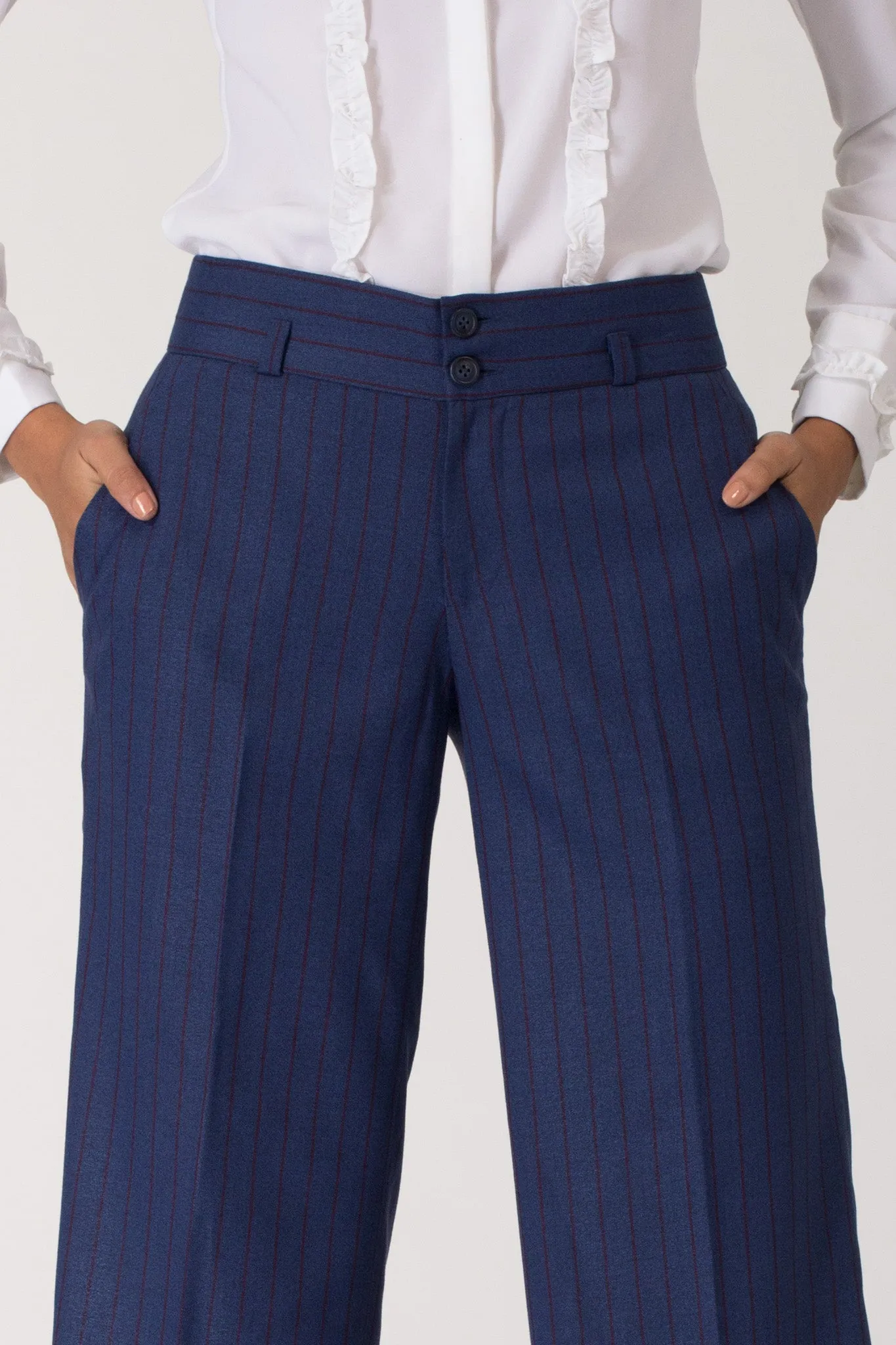 Cobalt Pinstripe Wide Leg Pants