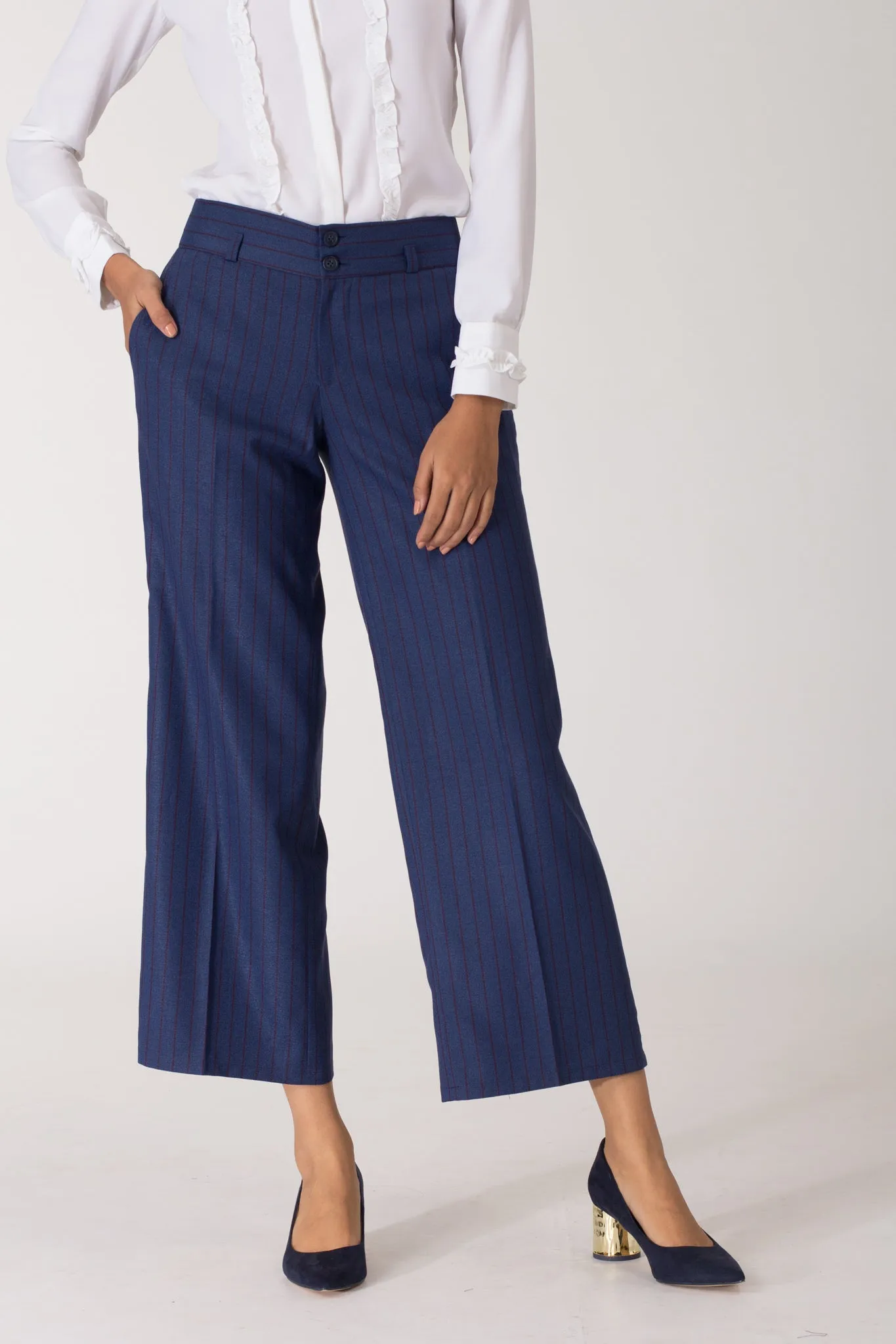 Cobalt Pinstripe Wide Leg Pants