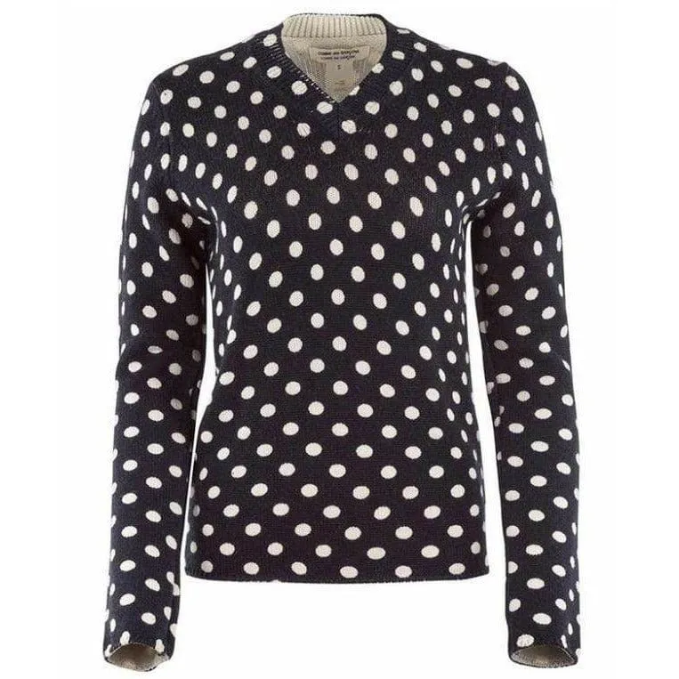 Comme Des Garçons Navy and White Polkadot Sweater