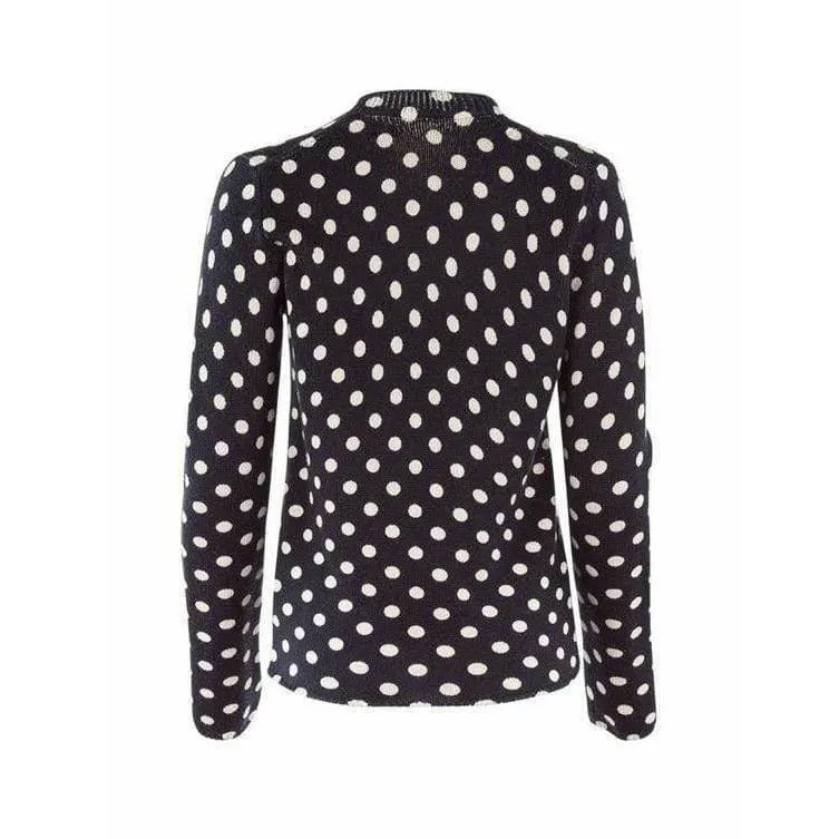 Comme Des Garçons Navy and White Polkadot Sweater