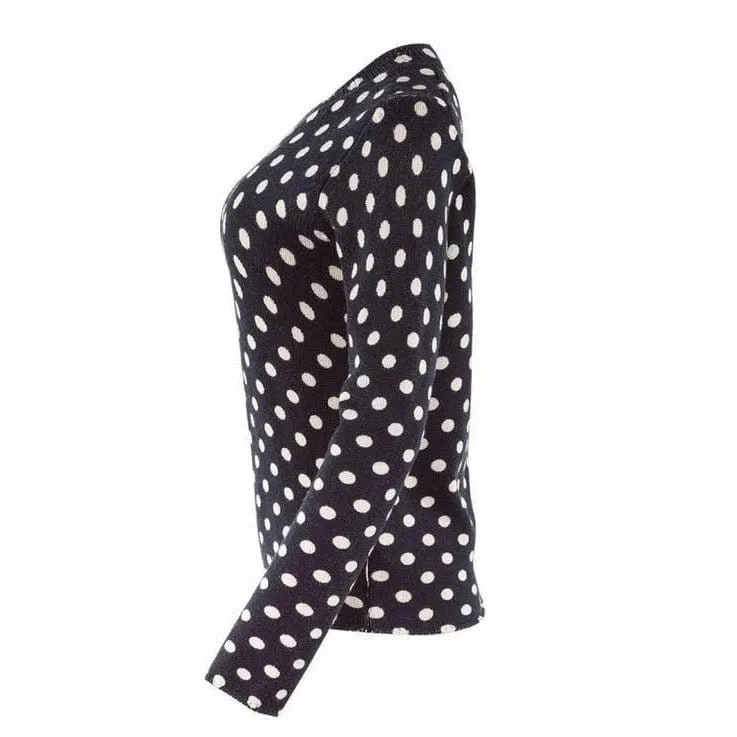 Comme Des Garçons Navy and White Polkadot Sweater