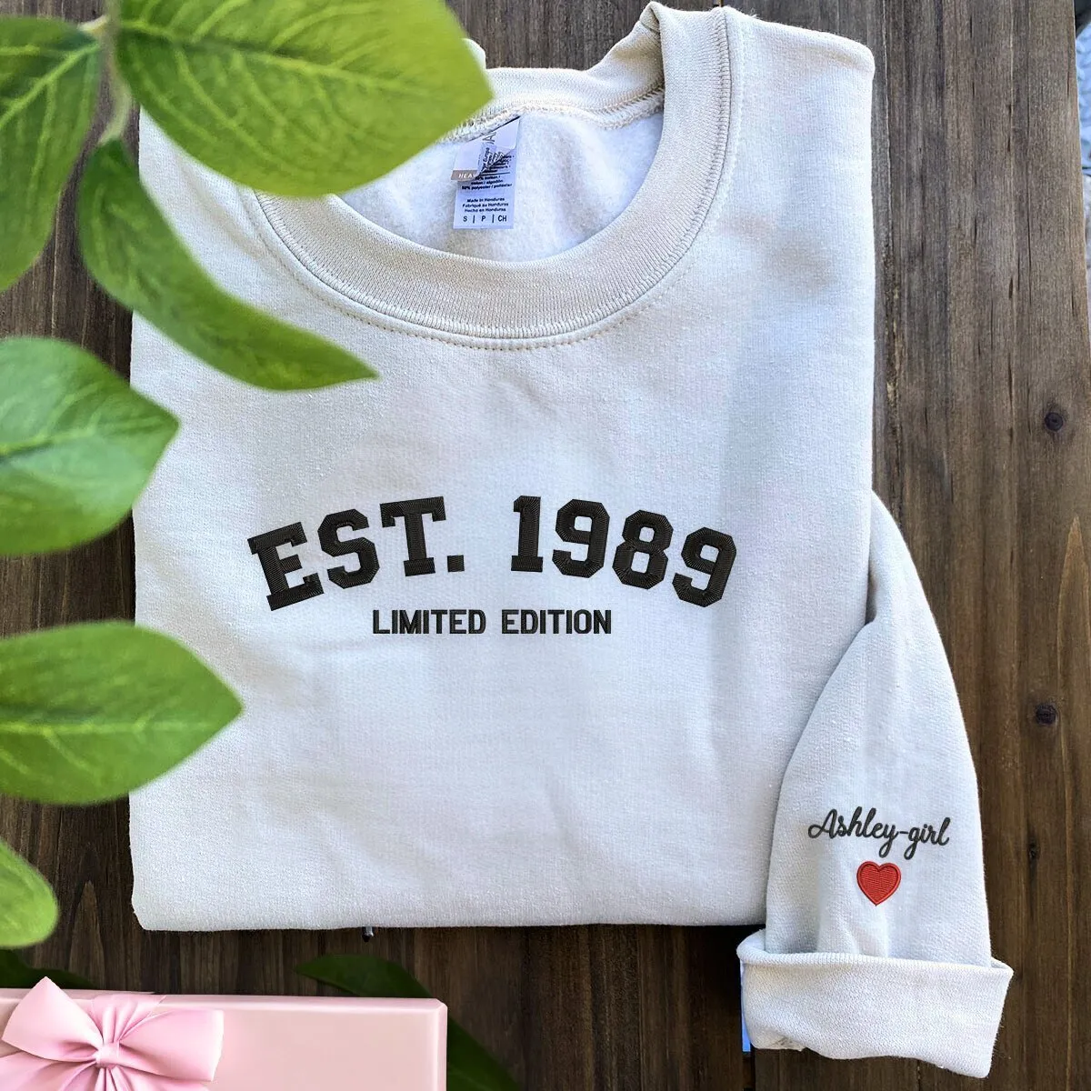 Custom Embroidered 30th Birthday Sweatshirt or Hoodies, Personalized Birth Year Limited Edition for Turning 30th