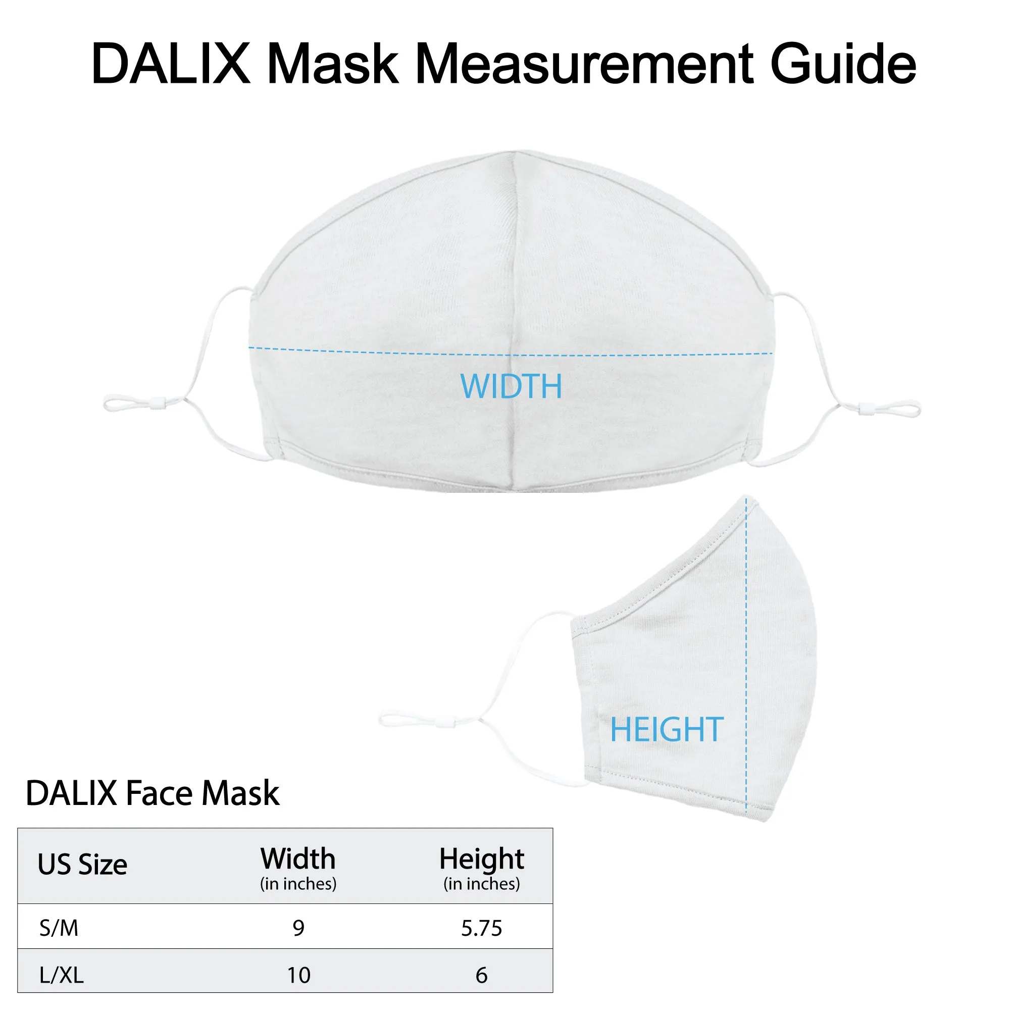 DALIX Cloth Face Mask Reuseable Washable Made in USA - S-M, L-XL Size (20 Pack)