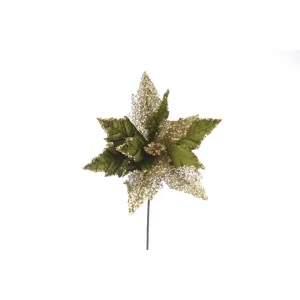 Dark Green With Gold Glitter Poinsettia Stem 45cm