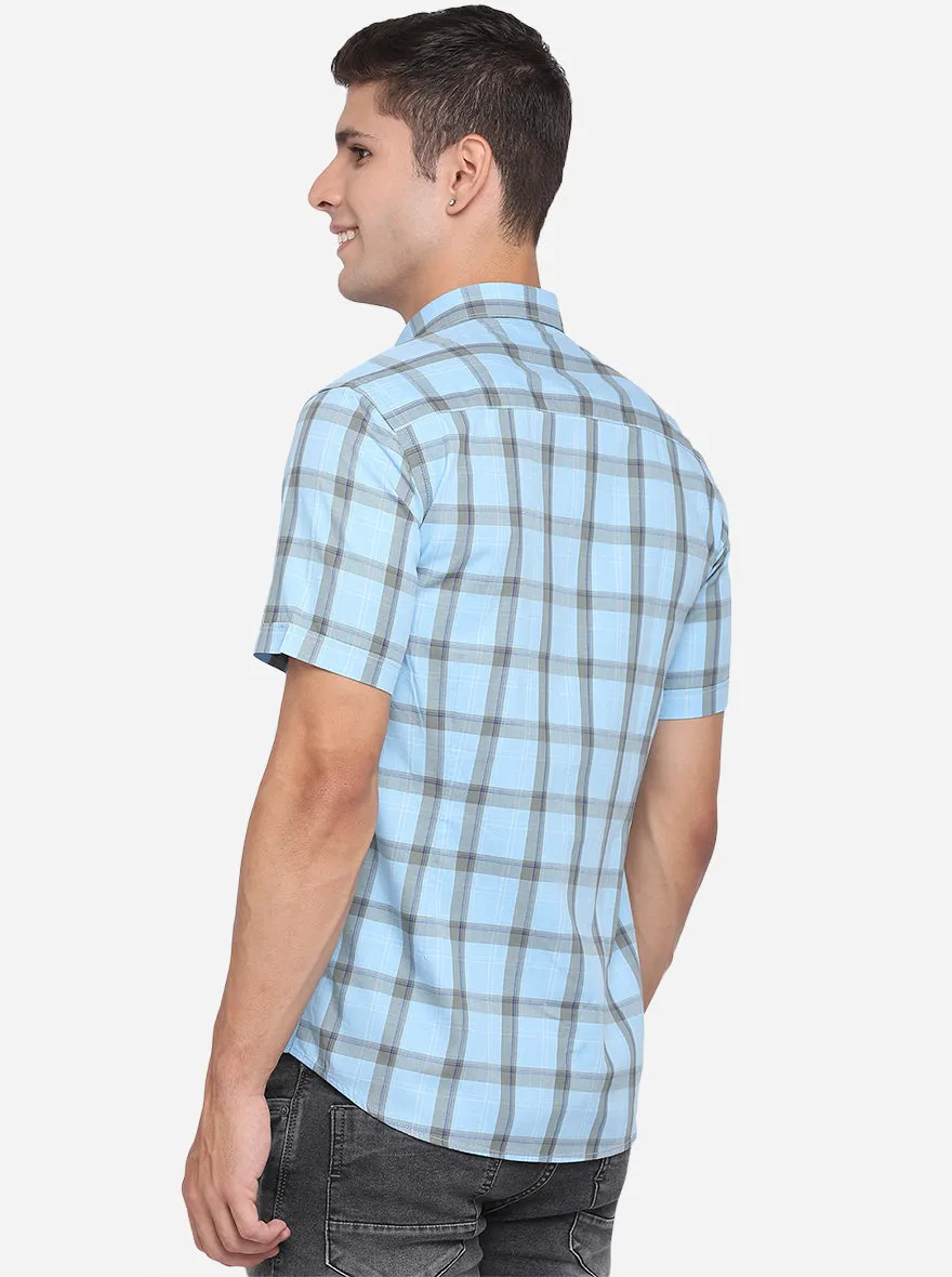 Dusk Blue Checked Slim Fit Casual Shirt | JadeBlue