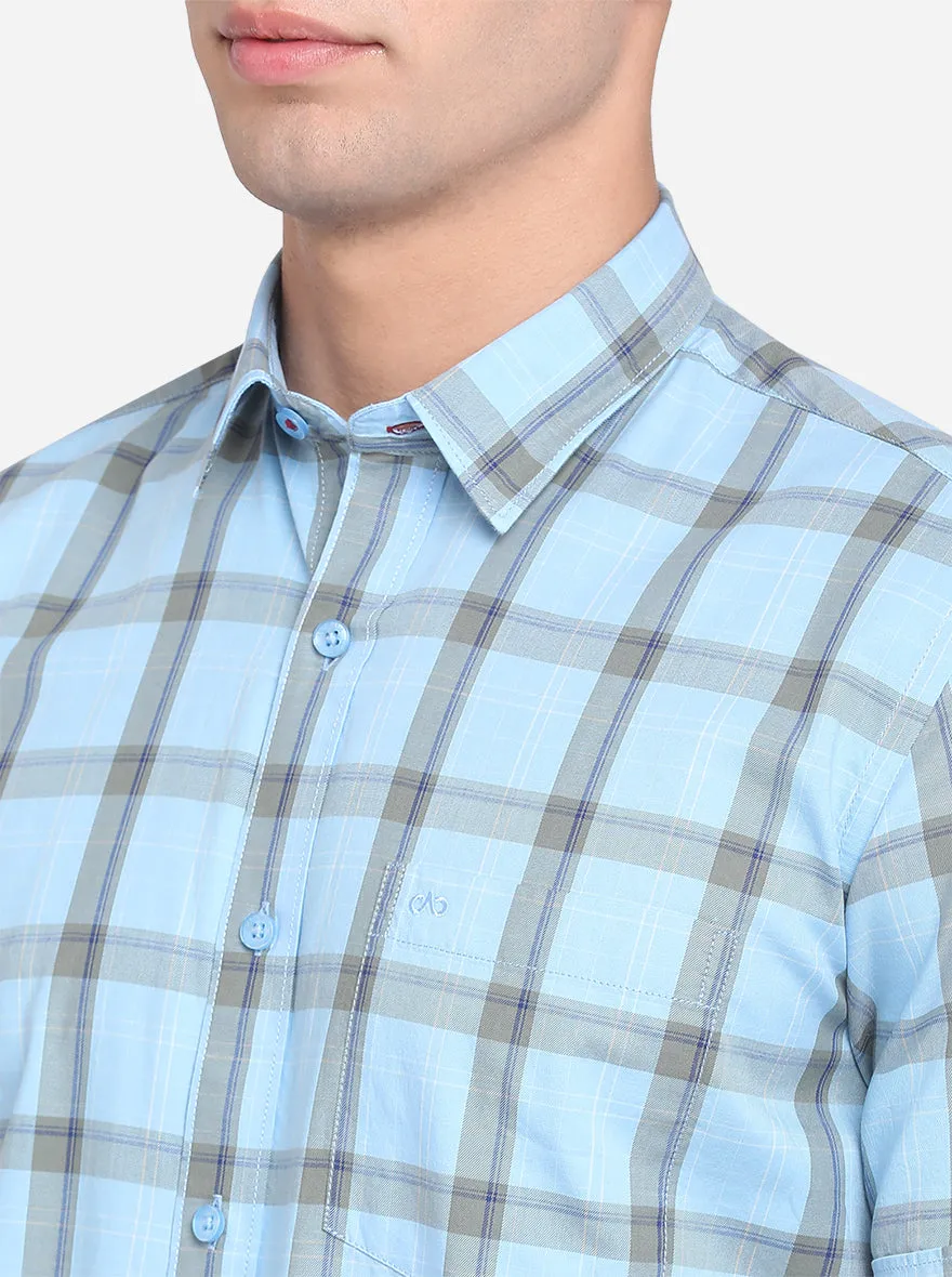 Dusk Blue Checked Slim Fit Casual Shirt | JadeBlue