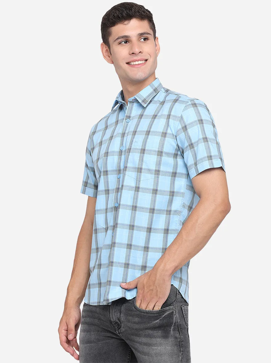 Dusk Blue Checked Slim Fit Casual Shirt | JadeBlue