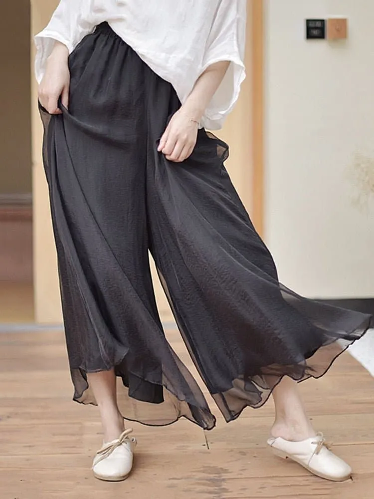 Elegant High Waist Two Layer Wide Leg Pant