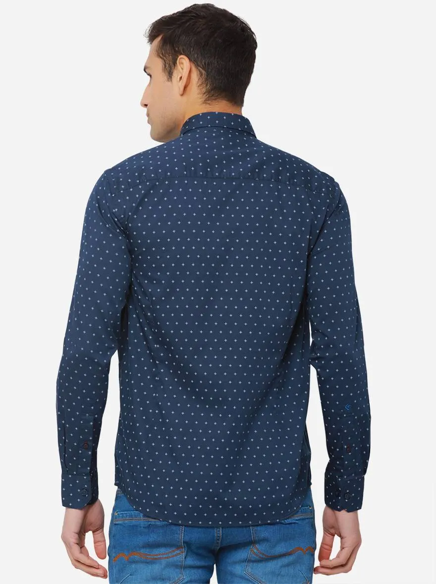 Ensigna Blue Printed Slim Fit Casual Shirt | Greenfibre