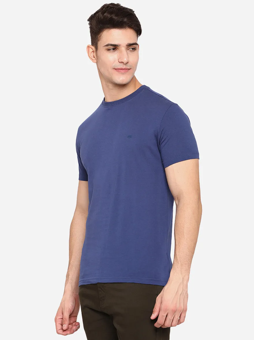 Ensigna Blue Solid Slim Fit T-Shirt | JadeBlue