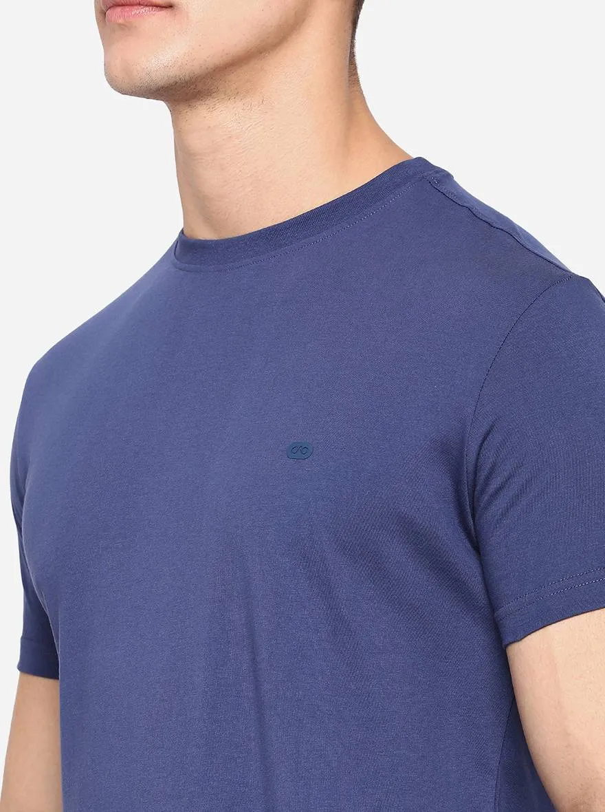 Ensigna Blue Solid Slim Fit T-Shirt | JadeBlue