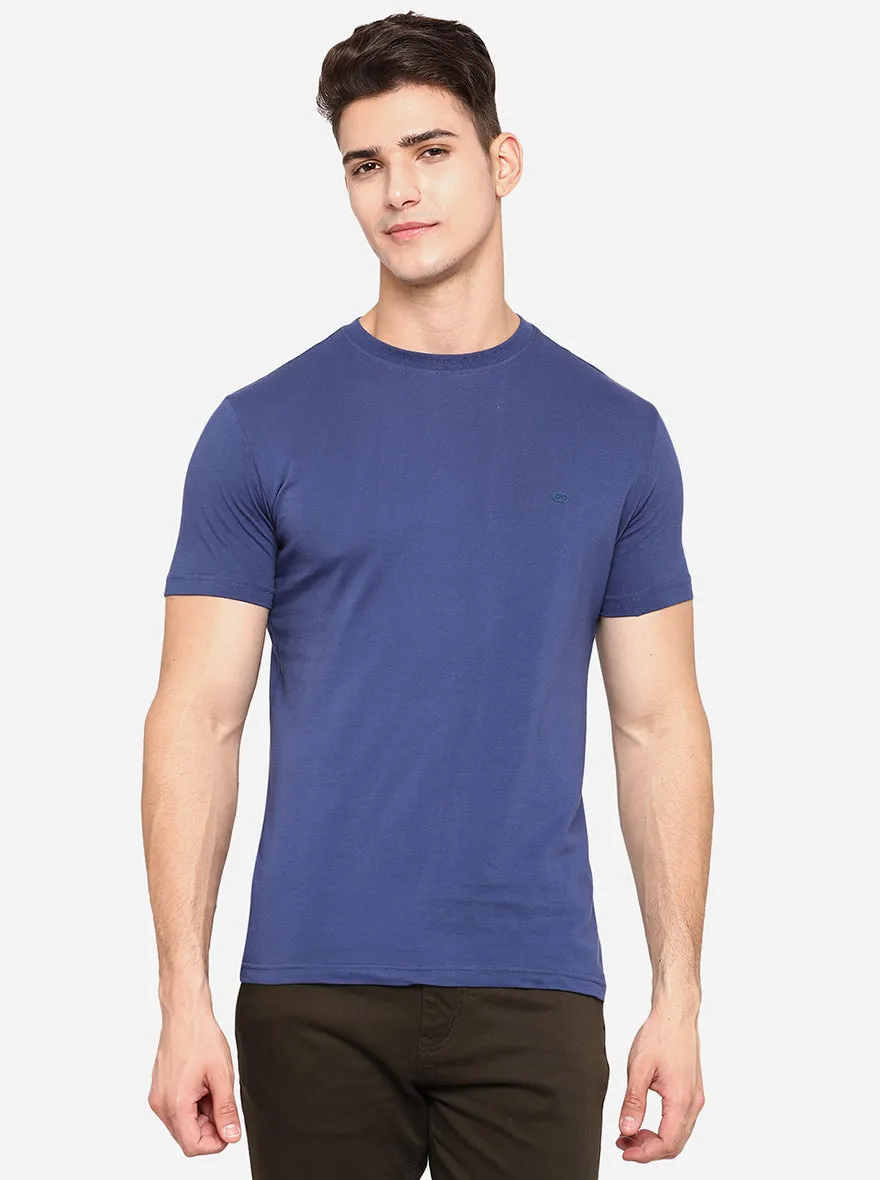 Ensigna Blue Solid Slim Fit T-Shirt | JadeBlue