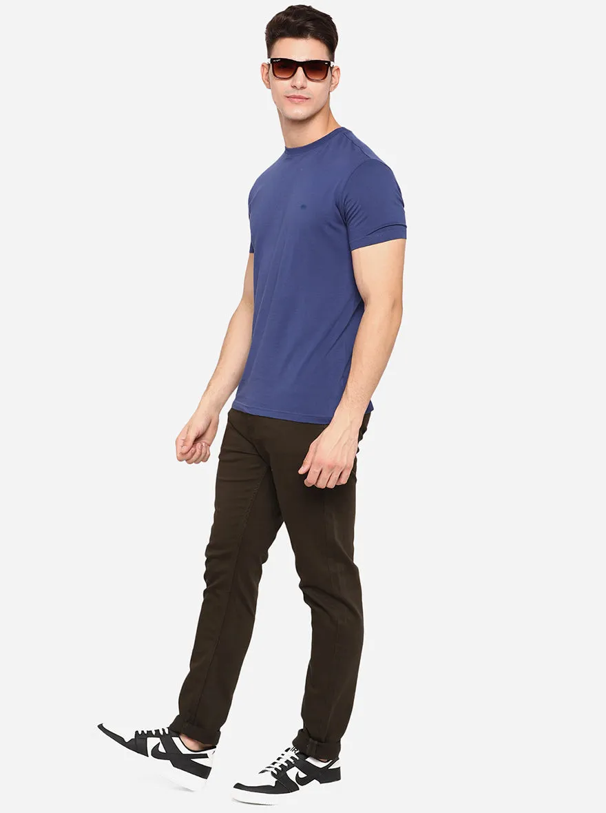 Ensigna Blue Solid Slim Fit T-Shirt | JadeBlue