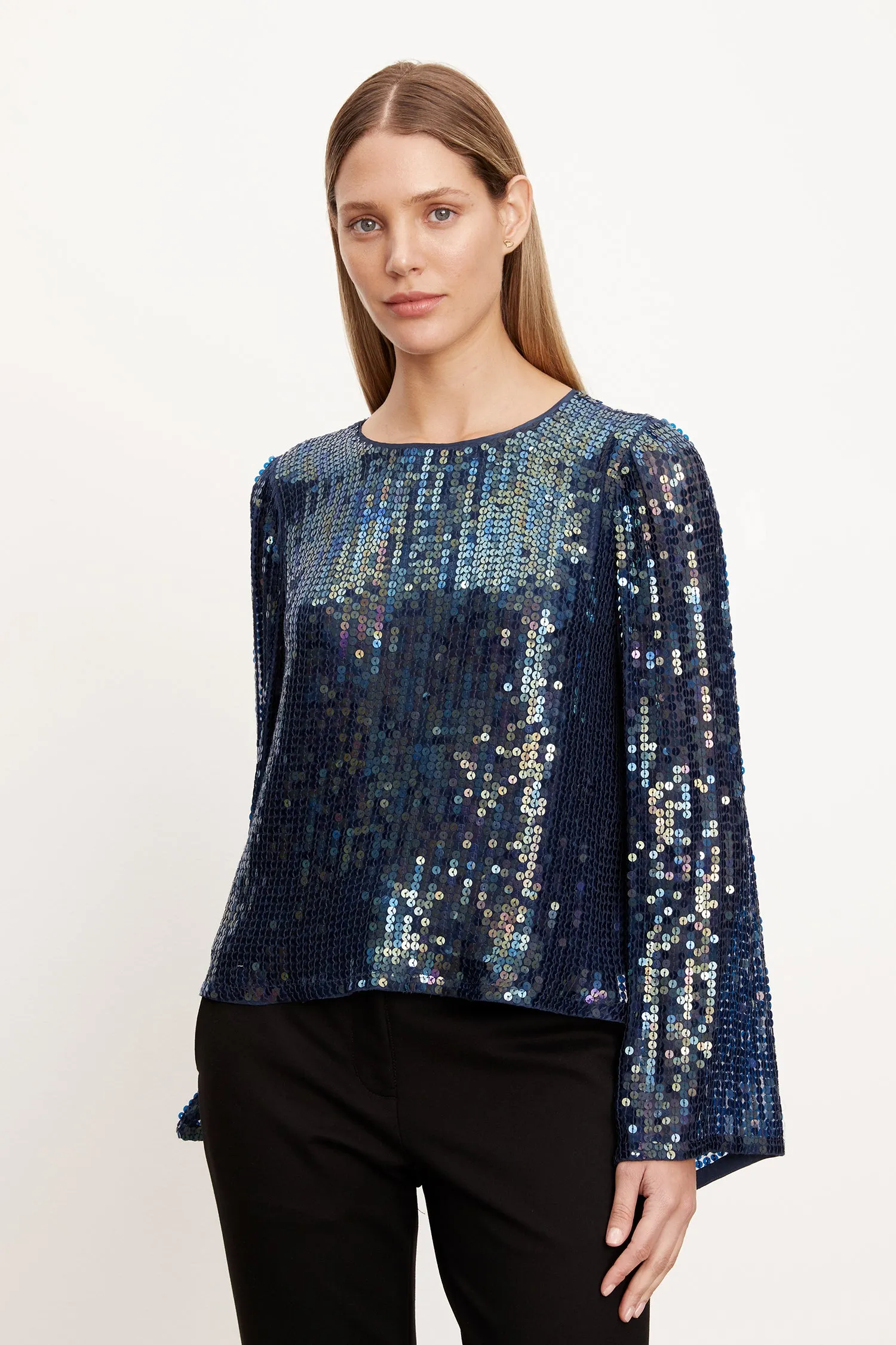 Evie Sequin Blue top in Baltic