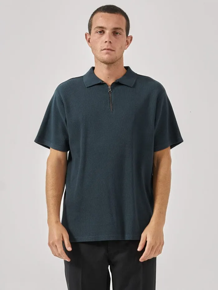 Existencial Waffle Quarter Zip Polo - Jasper Green