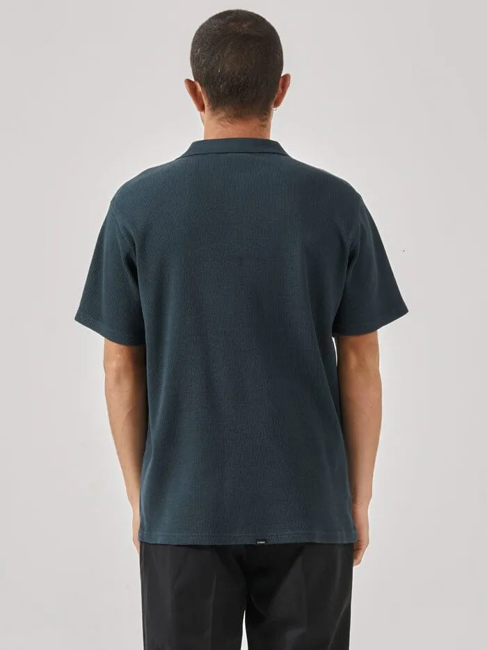 Existencial Waffle Quarter Zip Polo - Jasper Green