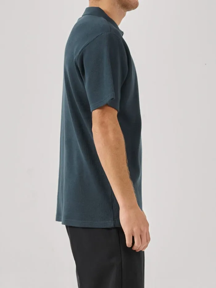 Existencial Waffle Quarter Zip Polo - Jasper Green