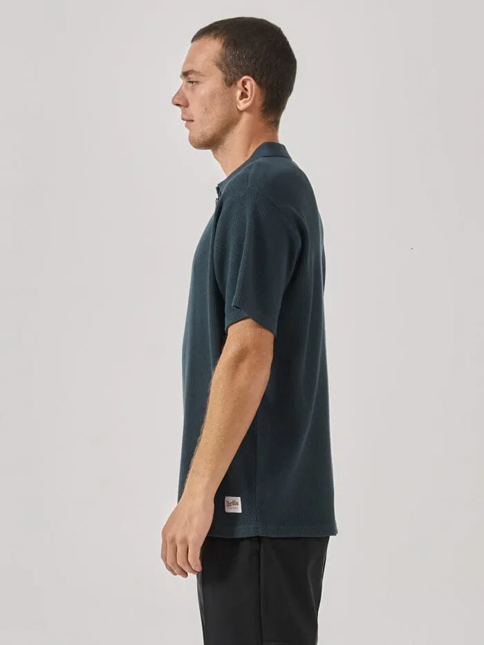 Existencial Waffle Quarter Zip Polo - Jasper Green