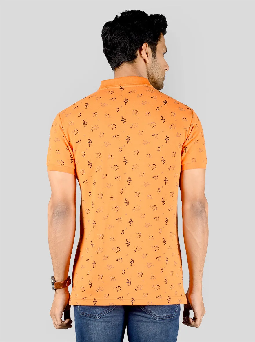 Fresh Orange Printed Slim Fit Polo T-shirt | Greenfibre