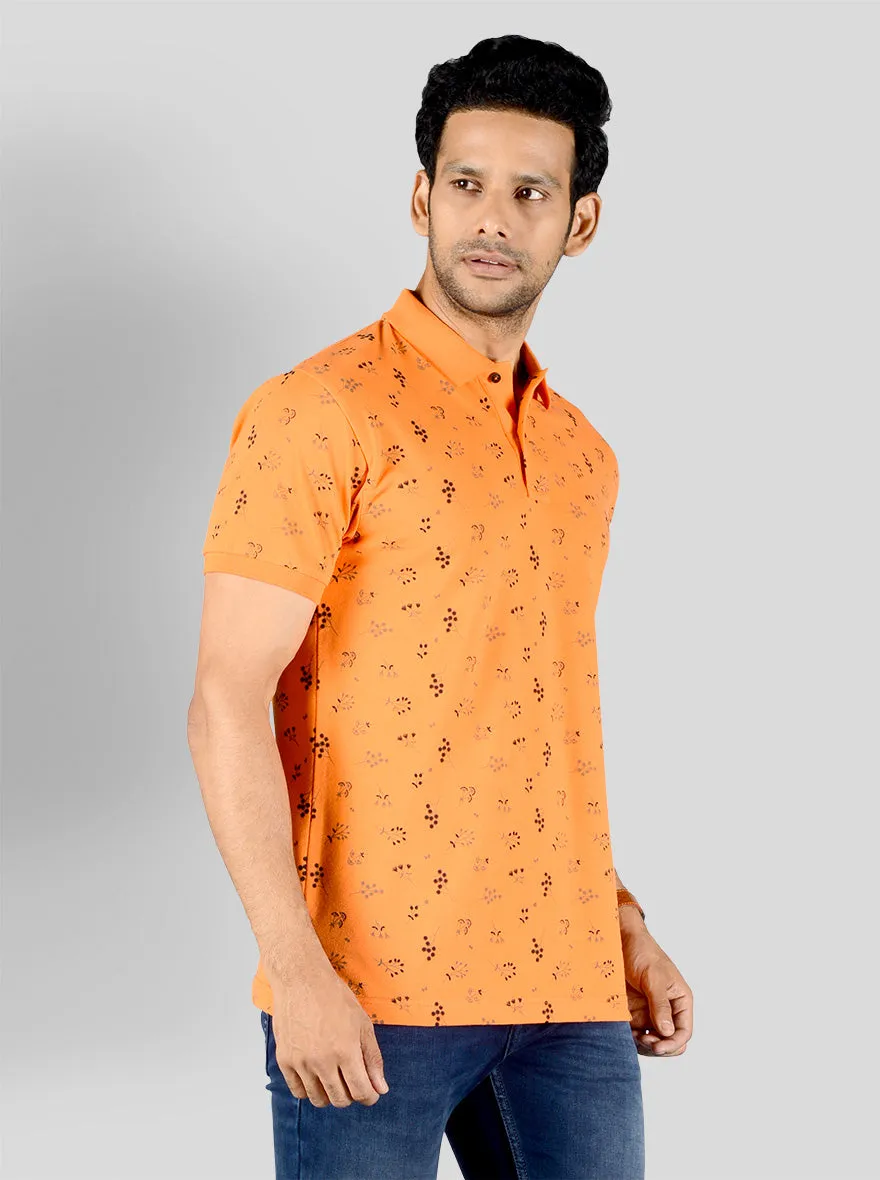 Fresh Orange Printed Slim Fit Polo T-shirt | Greenfibre