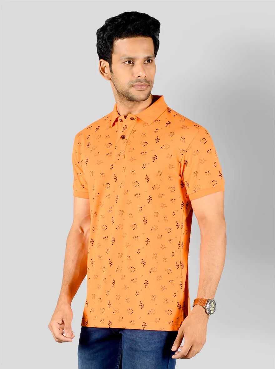 Fresh Orange Printed Slim Fit Polo T-shirt | Greenfibre